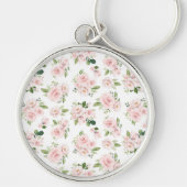 Roze bloemen, roze rozen, Waterverf bloemen Sleutelhanger (Voorkant)