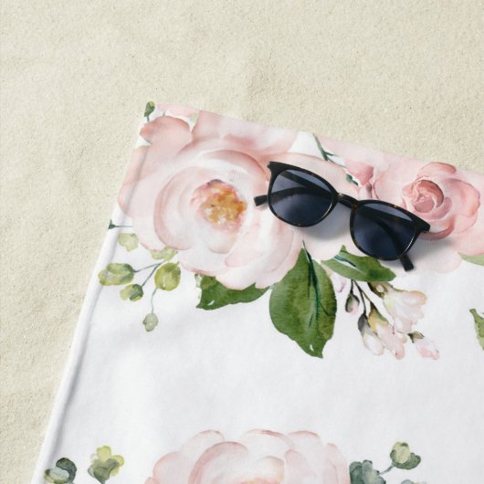 Roze bloemen, roze rozen, Waterverf bloemen Strandlaken (In situ)