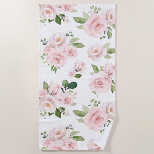 Roze bloemen, roze rozen, Waterverf bloemen Strandlaken (Voorkant)