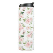 Roze bloemen, roze rozen, Waterverf bloemen Thermosbeker (Gedraaid links)