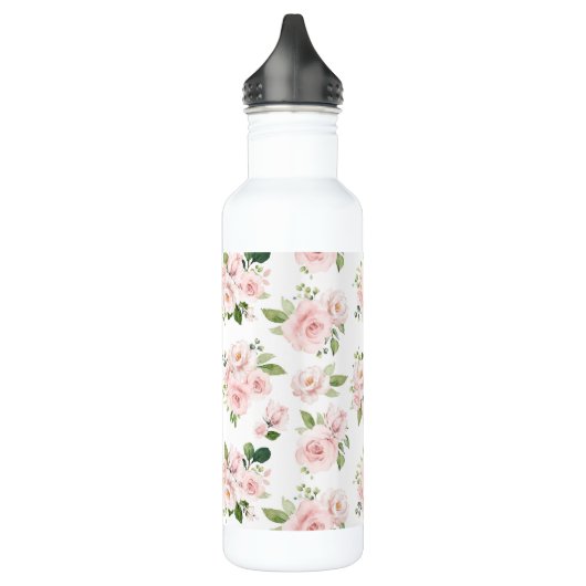 Roze bloemen, roze rozen, Waterverf bloemen Waterfles (Links)