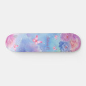 Roze Bloemen & Roze Vlinders Regenboog Wolken Persoonlijk Skateboard (Horizontaal)
