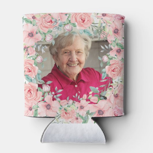 Roze Bloemen Rozen 100e Verjaardag Naam Foto Blikjeskoeler (Achterkant)