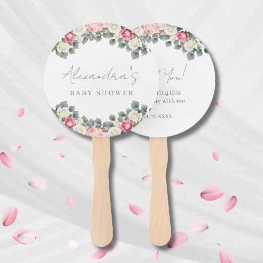Roze Bloemen Rozen Baby shower Dank u Handwaaier