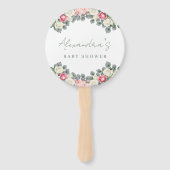 Roze Bloemen Rozen Baby shower Dank u Handwaaier (Voorkant)