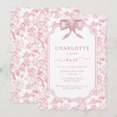 Roze Bloemen Rozen Chinoiserie 1e Meisje Verjaarda Kaart (Voorkant / Achterkant)