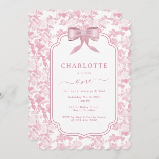 Roze Bloemen Rozen Chinoiserie 1e Meisje Verjaarda Kaart (Voorkant / Achterkant)