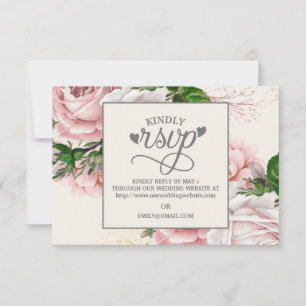 Roze Bloemen Rozen Crème Trouw RSVP Vintage Kaartje