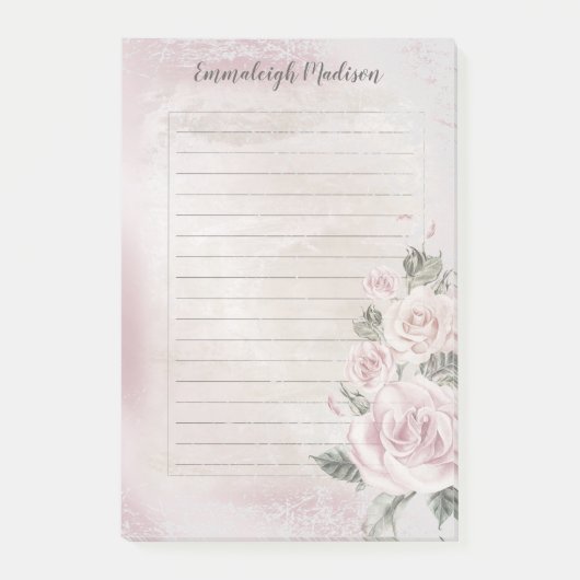 Roze Bloemen Rozen Elegant Lined Gepersonaliseerd Post-it® Notes (Voorkant)