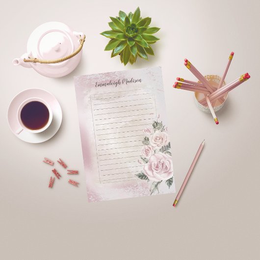 Roze Bloemen Rozen Elegant Lined Gepersonaliseerd Post-it® Notes