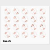 Roze Bloemen Rozen en Gouden Folie Bruiloft Sticke Ronde Sticker (Vel)
