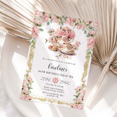  Roze Bloemen Rozen High Tea Party Verjaardag Kaart