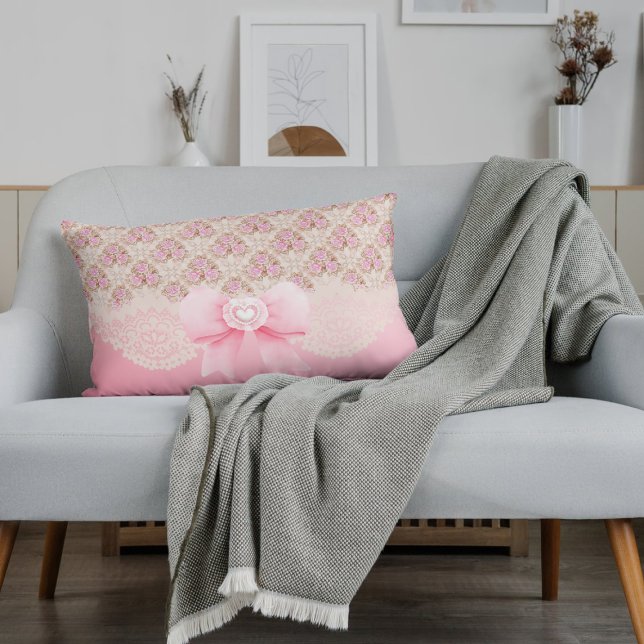  roze bloemen Rozen lint en kant Accent Kussen (Creator heeft geüpload)