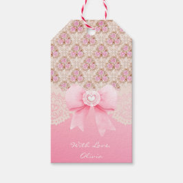 roze bloemen Rozen lint en kant Cadeaulabel