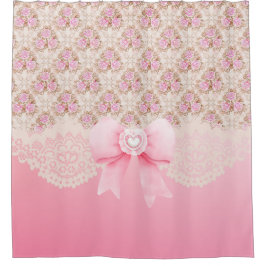 roze bloemen Rozen lint en kant Douchegordijn