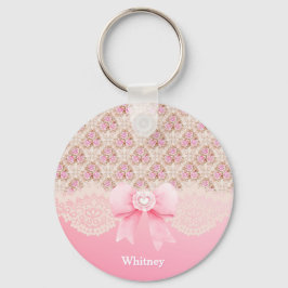 roze bloemen Rozen lint en kant monogram Sleutelhanger