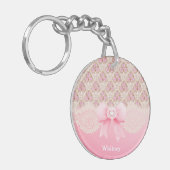  Roze Bloemen Rozen Lint en Kant Naam Sleutelhanger (Voorkant Links)