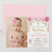  Roze Bloemen Rozen Meisje Doop Foto Kaart (Voorkant / Achterkant)