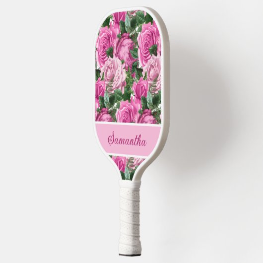 Roze Bloemen Rozen Naam Script Pickleball Paddle (Links)