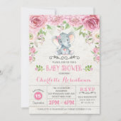 Roze Bloemen Rozen Olifant Baby shower Invitation Kaart (Voorkant)