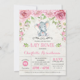 Roze Bloemen Rozen Olifant Baby shower Invitation Kaart