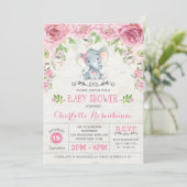Roze Bloemen Rozen Olifant Baby shower Invitation Kaart (Staand voorkant)