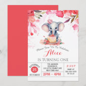 Roze Bloemen Rozen Olifant Verjaardagsfeest Kaart (Voorkant / Achterkant)