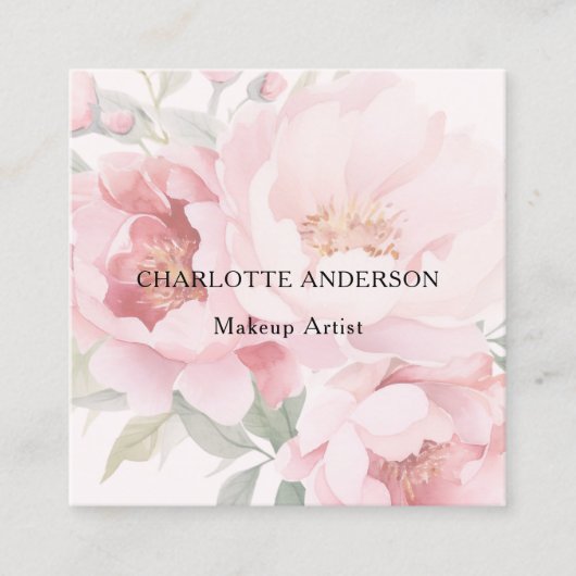 Roze bloemen rozen QR code Vierkante Visitekaartje (Voorkant)