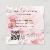 Roze bloemen rozen QR code Vierkante Visitekaartje (Achterkant)