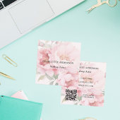 Roze bloemen rozen QR code Vierkante Visitekaartje