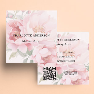 Roze bloemen rozen QR code Vierkante Visitekaartje