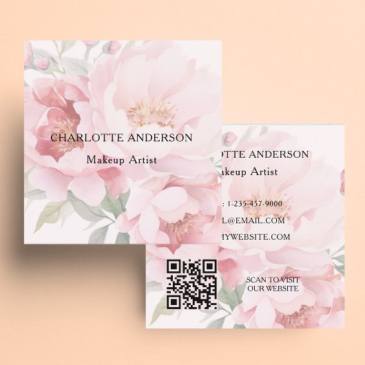 Roze bloemen rozen QR code Vierkante Visitekaartje