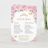 Roze Bloemen Rozen Quinceanera Prinses Vlinders Programma (Achterkant)