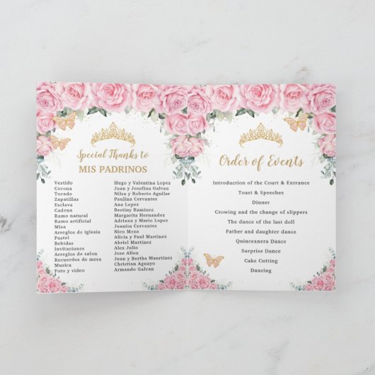 Roze Bloemen Rozen Quinceanera Prinses Vlinders Programma (Binnen)