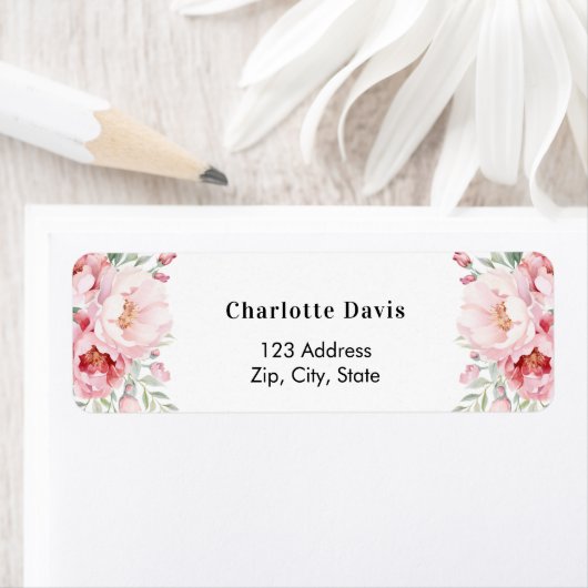 Roze bloemen rozen retouradres etiket (Insitu)