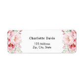 Roze bloemen rozen retouradres etiket (Voorkant)