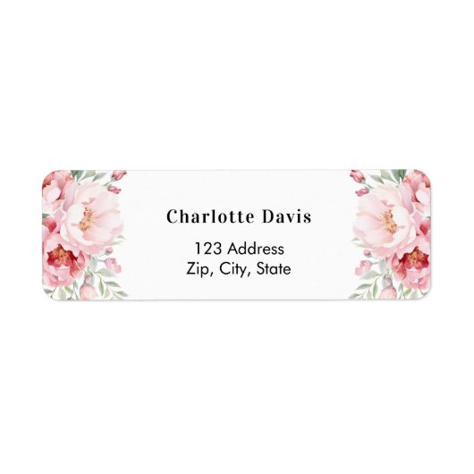Roze bloemen rozen retouradres etiket (Voorkant)