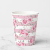  Roze Bloemen Rozen Roze Strepen Waterverf Papieren Bekers (Achterkant)
