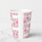 Roze Bloemen Rozen Roze Strepen Waterverf Papieren Bekers (Links)