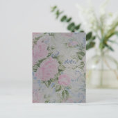 Roze bloemen rozen vintage briefkaart (Staand voorkant)