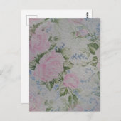 Roze bloemen rozen vintage briefkaart (Voorkant / Achterkant)