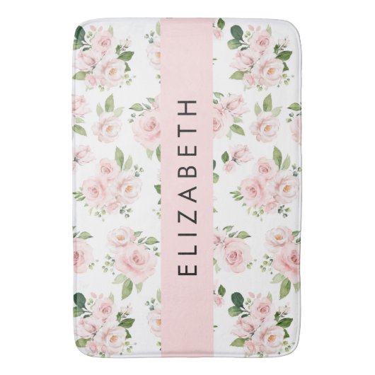 Roze Bloemen, Rozen, Waterverf Bloemen, Jouw naam Badmat (Voorkant Verticaal)