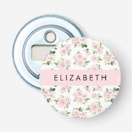 Roze Bloemen, Rozen, Waterverf Bloemen, Jouw naam Button Flesopener