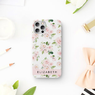 Roze Bloemen, Rozen, Waterverf Bloemen, Jouw naam Case-Mate iPhone Case