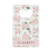 Roze Bloemen, Rozen, Waterverf Bloemen, Jouw naam Creditkaart Flessenopener (Voorkant)