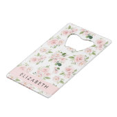 Roze Bloemen, Rozen, Waterverf Bloemen, Jouw naam Creditkaart Flessenopener (Achterkant Gekanteld)