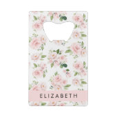 Roze Bloemen, Rozen, Waterverf Bloemen, Jouw naam Creditkaart Flessenopener (Achterkant)