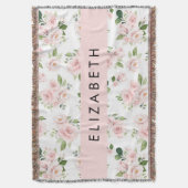 Roze Bloemen, Rozen, Waterverf Bloemen, Jouw naam Deken (Voorkant Verticaal)