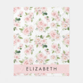 Roze Bloemen, Rozen, Waterverf Bloemen, Jouw naam Fleece Deken (Voorkant)