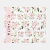 Roze Bloemen, Rozen, Waterverf Bloemen, Jouw naam Fleece Deken (Voorkant (Horizontaal))